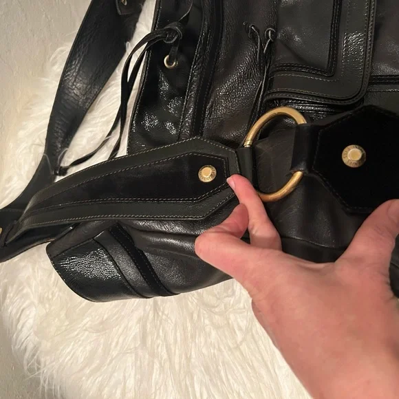 Vintage YSL Yves Saint Laurent Severine Leather Suede Tote Black & Gold ๐ฎ๐น Made - Picture 9 of 14